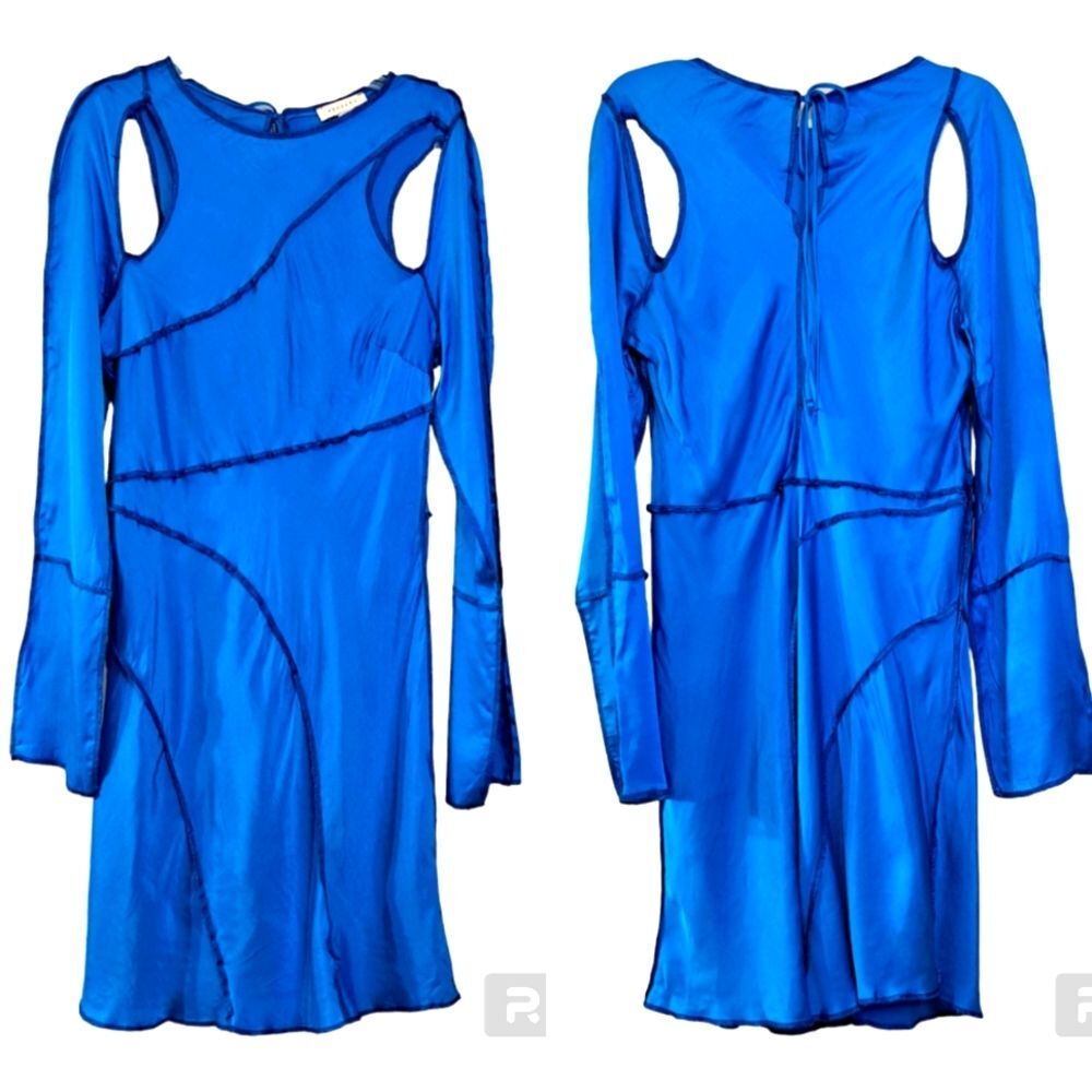 Topshop Seamed Cutout Long Sleeve Satin Minidress with Airy Cutouts - Size 8